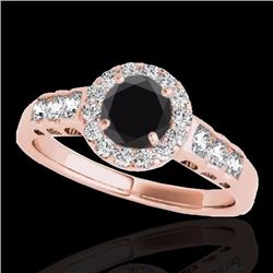 Genuine 1.55 CTW Certified Black Genuine Diamond Bridal Solitaire Halo Ring Gold - 34364-REF#68X3A