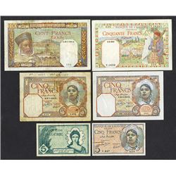 Banque de l'Algerie, 1940-1945 Issues, Group of 6 Notes