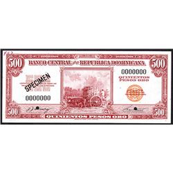 Banco Central De La Republica Dominicana, ND (1962) Specimen Banknote.