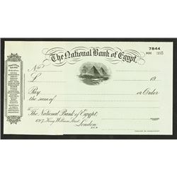 National Bank of Egypt. 19xx (ca.1910-20). Waterlow & Sons Specimen Check.