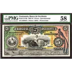 Banco de Occidente en Quezaltenango, 1916 Banknote.