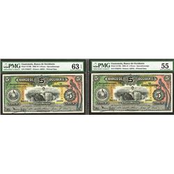 Banco de Occidente en Quezaltenango, 1916 Sequential  Banknote Pair.