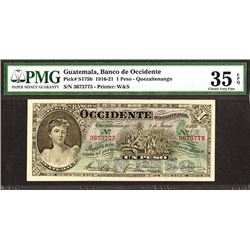 Banco de Occidente, Quezaltenango, 1920 Issue Banknote.