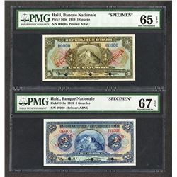 Banque Nationale De La Republique D'Haiti, 1925-32 Second Issue Specimen Pair.