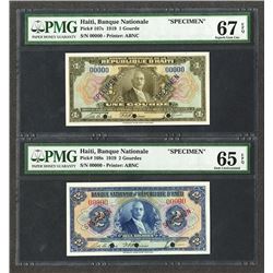 Banque Nationale De La Republique D'Haiti, 1935-42 Third Issue Specimen Pair.
