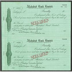 Allahabad Bank Ltd. Uncut First and Second Exchange check form Specimens by Waterlow ca.1900-1920.