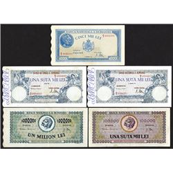 Banca Nationala Romaniei, 1944-1947 Issues, Group of 5 Notes