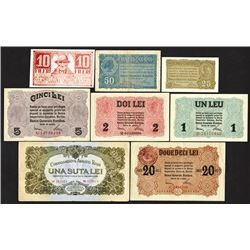 German (WWI) and Russian (WWII) Occupation, 1917-1944 Issues, Lot of 8 Notes