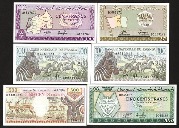 Banque Nationale du Rwanda, 1964-1978 Issues, Group of 6 Notes