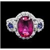 Image 2 : 14KT White Gold 2.62ct Tourmaline, Sapphire and Diamond Ring