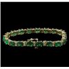 Image 2 : 13.12ctw Emerald and Diamond Bracelet - 14KT Yellow Gold