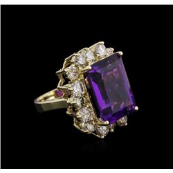 14KT Yellow Gold 10.53ct Amethyst and Diamond Ring