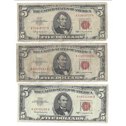 1963 $5 Red Seal Bill Lot of 3