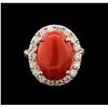 Image 2 : 4.80ct Red Coral and Diamond Ring - 14KT Rose Gold