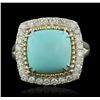 Image 2 : 14KT White Gold 4.02ct Turquoise and Diamond Ring