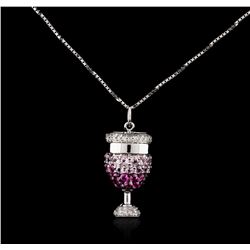 18KT White Gold 0.15ctw Pink Sapphire and Diamond Pendant With Chain