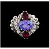 Image 2 : 2.65ct Tanzanite, Tourmaline and Diamond Ring - 14KT White Gold