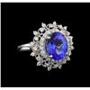 Image 1 : 4.01ct Tanzanite and Diamond Ring - Platinum