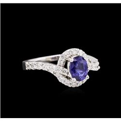 0.90ct Blue Sapphire and Diamond Ring - 14KT White Gold