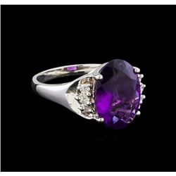 4.13ct Amethyst and Diamond Ring - 14KT White Gold