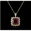 Image 1 : 14KT Yellow Gold 9.97ct Ruby and Diamond Pendant With Chain