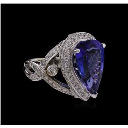 14KT White Gold 7.40ct GIA Certified Tanzanite and Diamond Ring