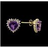 Image 2 : 2.20ctw Amethyst and Diamond Earrings - 14KT Yellow Gold