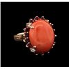 Image 1 : 14KT Rose Gold 13.08ct Pink Coral, Ruby and Diamond Ring