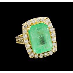 GIA Cert 10.98ct Emerald and Diamond Ring - 14KT Yellow Gold