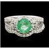 Image 1 : 14KT White Gold 1.43ct Emerald and Diamond Wedding Ring Set