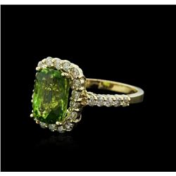 14KT Yellow Gold 4.50ct Peridot and Diamond Ring