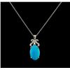 Image 1 : 4.78ct Turquoise and Diamond Pendant With Chain - 14KT White Gold