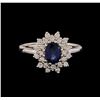 Image 2 : 1.00ct Sapphire and Diamond Ring - 14KT White Gold