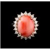 Image 2 : 7.62ct Coral and Diamond Ring - 14KT Rose Gold