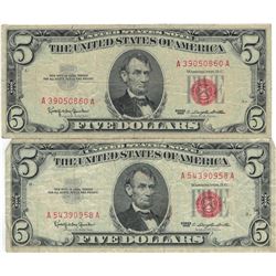 1963 $5 Red Seal Bill Lot of 2