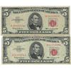 Image 1 : 1963 $5 Red Seal Bill Lot of 2