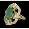 Image 1 : 14KT Yellow Gold 3.73ct Emerald and Diamond Ring