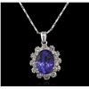 Image 1 : 4.80ct Tanzanite and Diamond Pendant With Chain - 14KT White Gold
