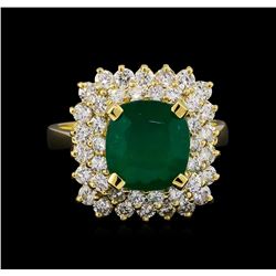 3.15ct Emerald and Diamond Ring - 14KT Yellow Gold