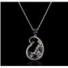 Image 1 : 14KT White Gold 1.88ctw Sapphire and Diamond Pendant With Chain
