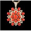 14KT Yellow Gold 19.87ctw Red Coral & Diamond Pendant with Chain