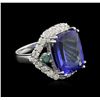 Image 1 : 14.65ct Tanzanite and Diamond Ring - 14KT White Gold