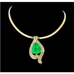 14KT-18KT Yellow Gold GIA Certified 40.62ct Emerald & Diamond Pendant With Chain