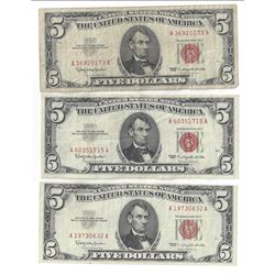 1963 $5 Red Seal Bill Lot of 3