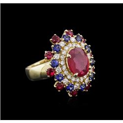 14KT Yellow Gold 4.68ctw Ruby, Sapphire and Diamond Ring