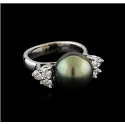 Tahitian Pearl and Diamond Ring - 14KT White Gold