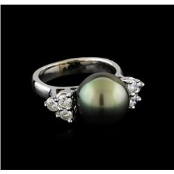 Tahitian Pearl and Diamond Ring - 14KT White Gold