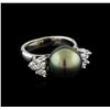 Image 1 : Tahitian Pearl and Diamond Ring - 14KT White Gold