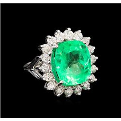 GIA Cert 11.60ct Emerald and Diamond Ring - 14KT White Gold