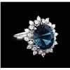 4.00ct Blue Topaz and Diamond Ring - 14KT White Gold